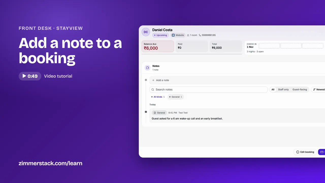 Add a note to a booking