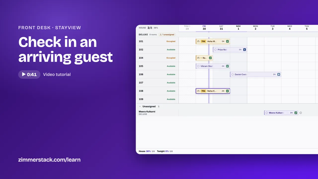 Check in an arriving guest