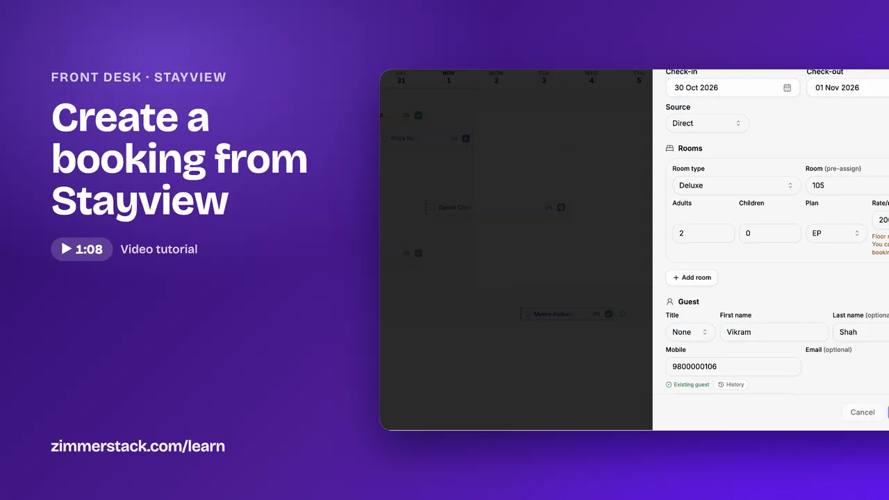 Create a booking from Stayview